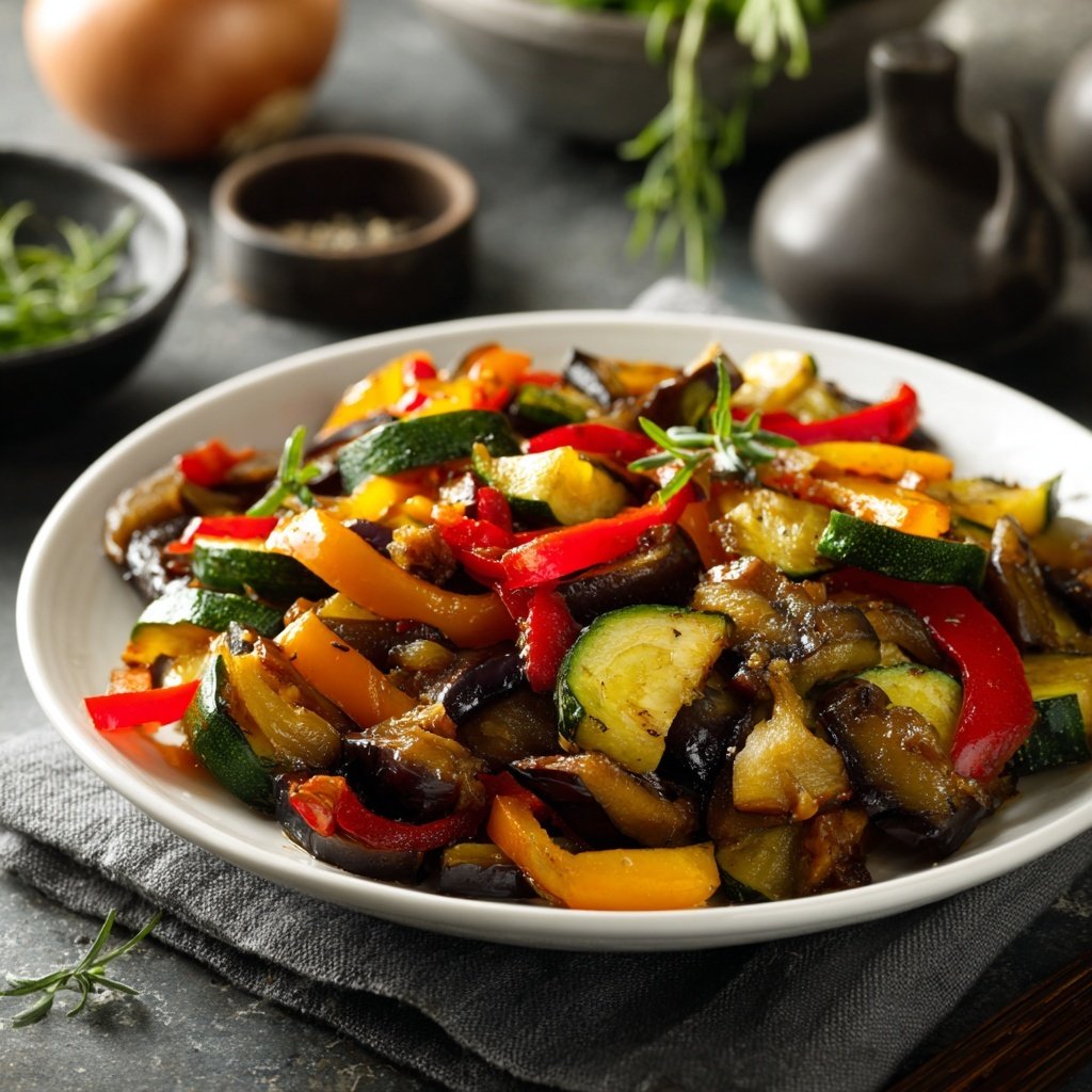 Kalorienarme Gemüsepfanne Mit Aubergine