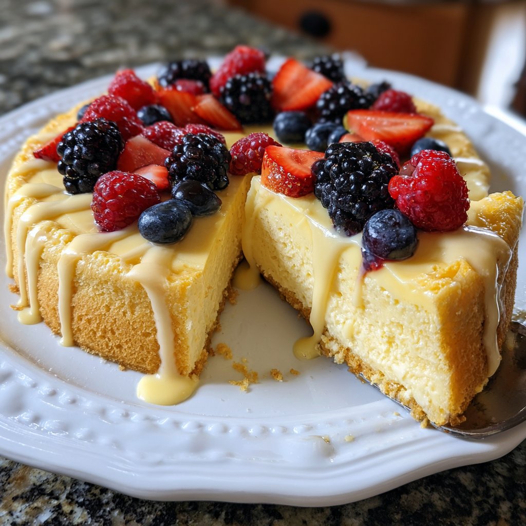 Käsekuchen mit Vanillepudding
