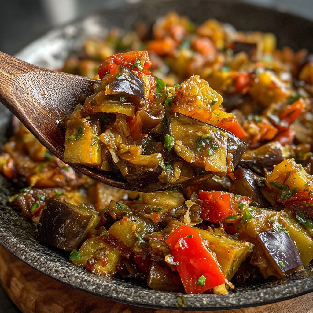 Auberginenpfanne würzig abgeschmeckt