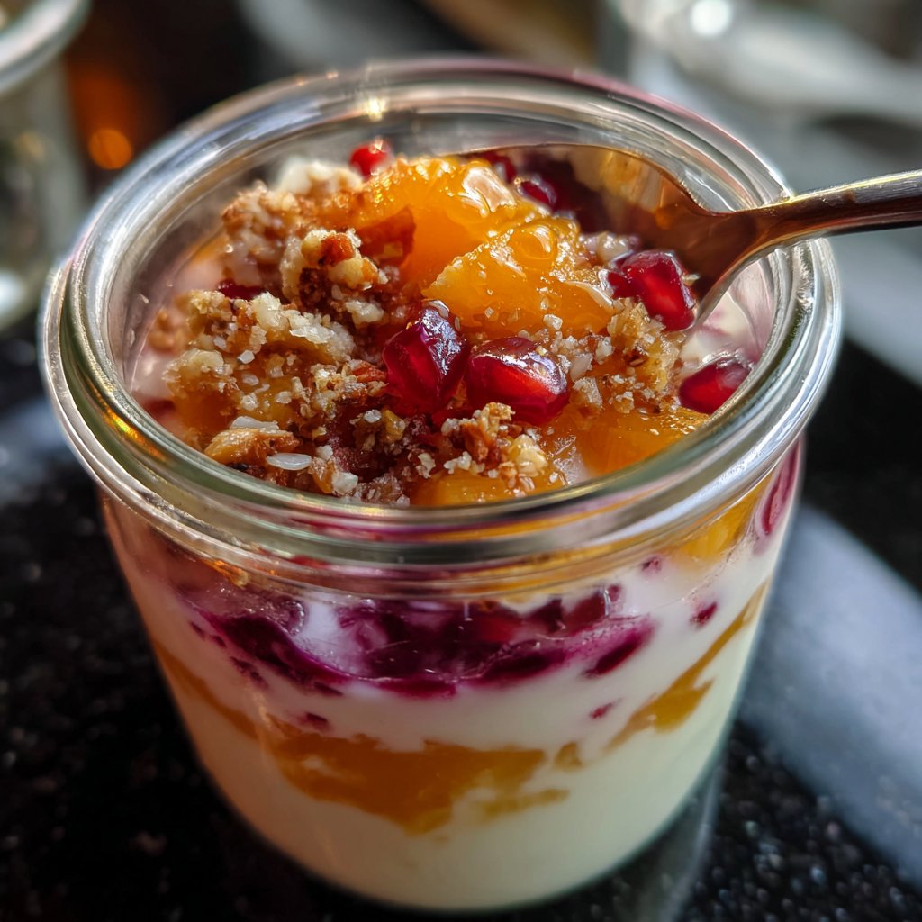 Frühstück im Glas mit Joghurt und Granatapfel