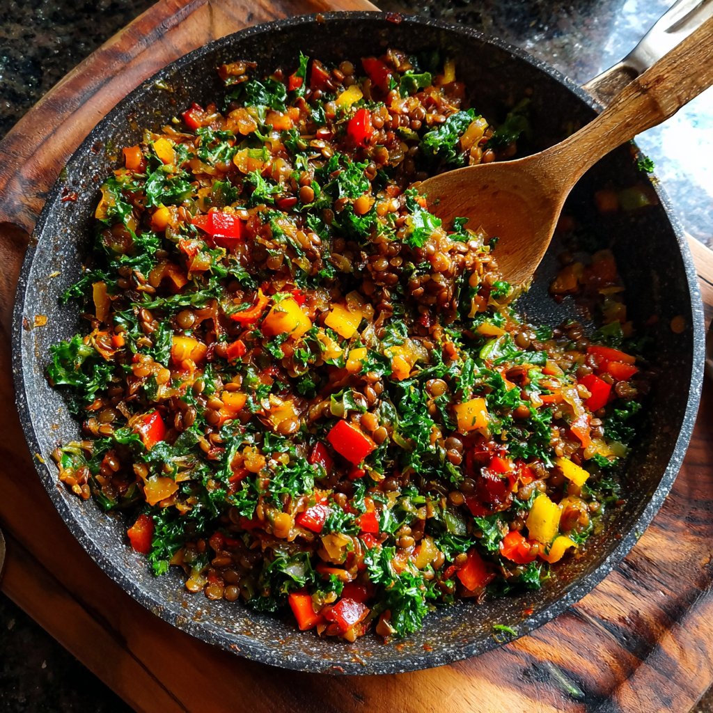 Vegetarisches Abendessen mit Linsenpfanne