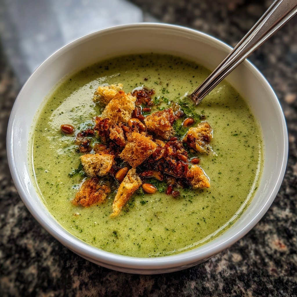 Brokkoli Suppe Mit Gerösteten Pinienkernen